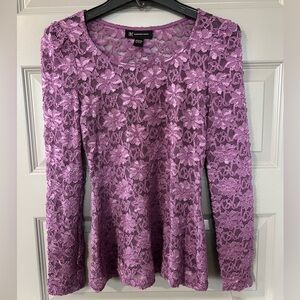 Vintage International Concepts NWT Purple Floral Lace Sheer Long Sleeve Size XS